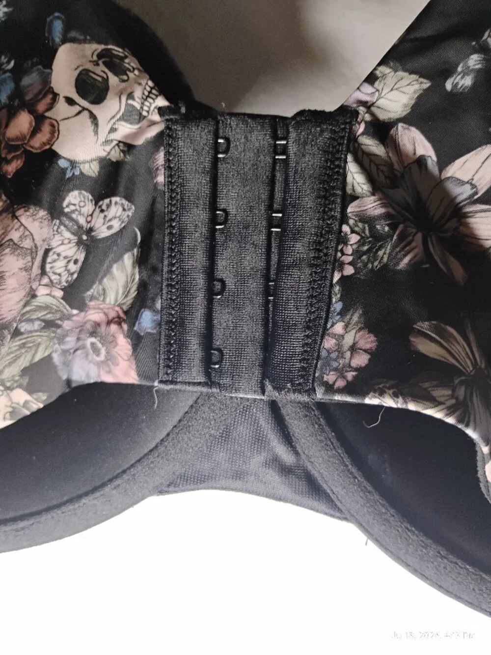 Torrid Skull and Floral Goth Black Push Up Plunge Bra 48B